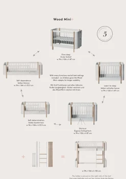 Babybett 'Wood Mini+' Eiche 122-162 x 68 cm