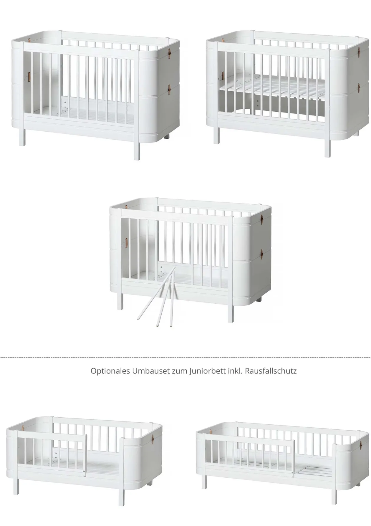 Babybett 'Wood Mini+' Weiß 122-162 x 68 cm