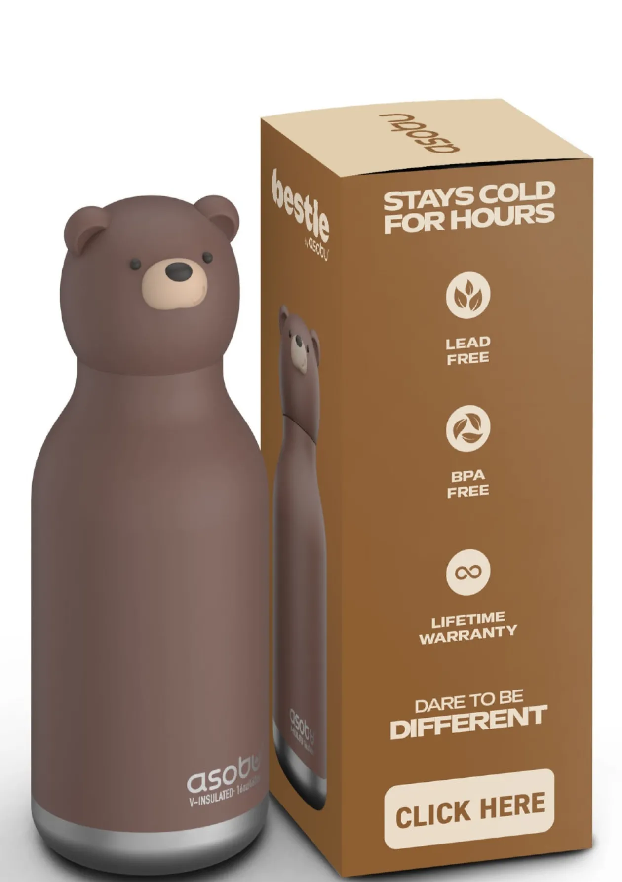 Bestie Trinkflasche Eisbär 'Chillington the Polar Bear' braun 460 ml