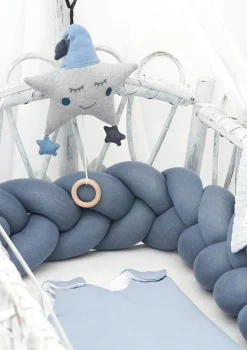 Bettschlange geflochten Strick blau