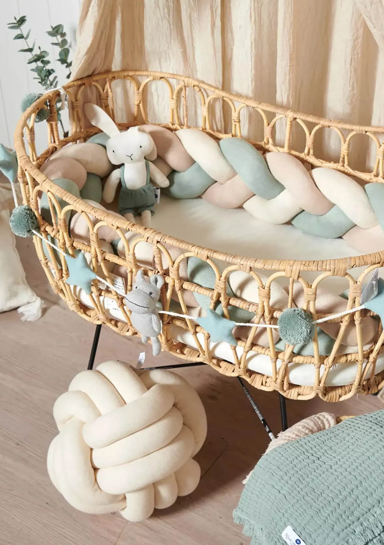 Bettschlange geflochten Trio mint/sand/natur