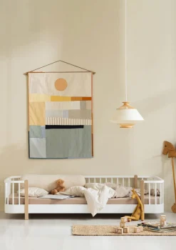 Bodenbett 'Wood Original' Weiß / Eiche 200 x 90 cm