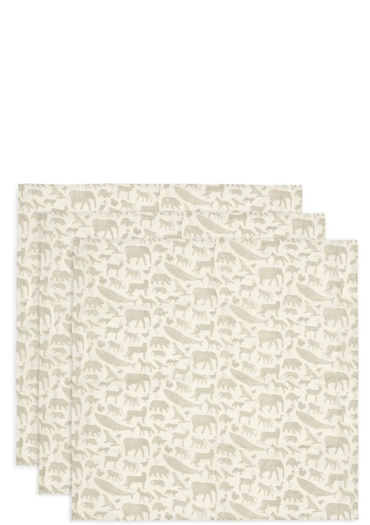 3er-Set Mulltücher 'Animals' Olive Green 70 x 70 cm