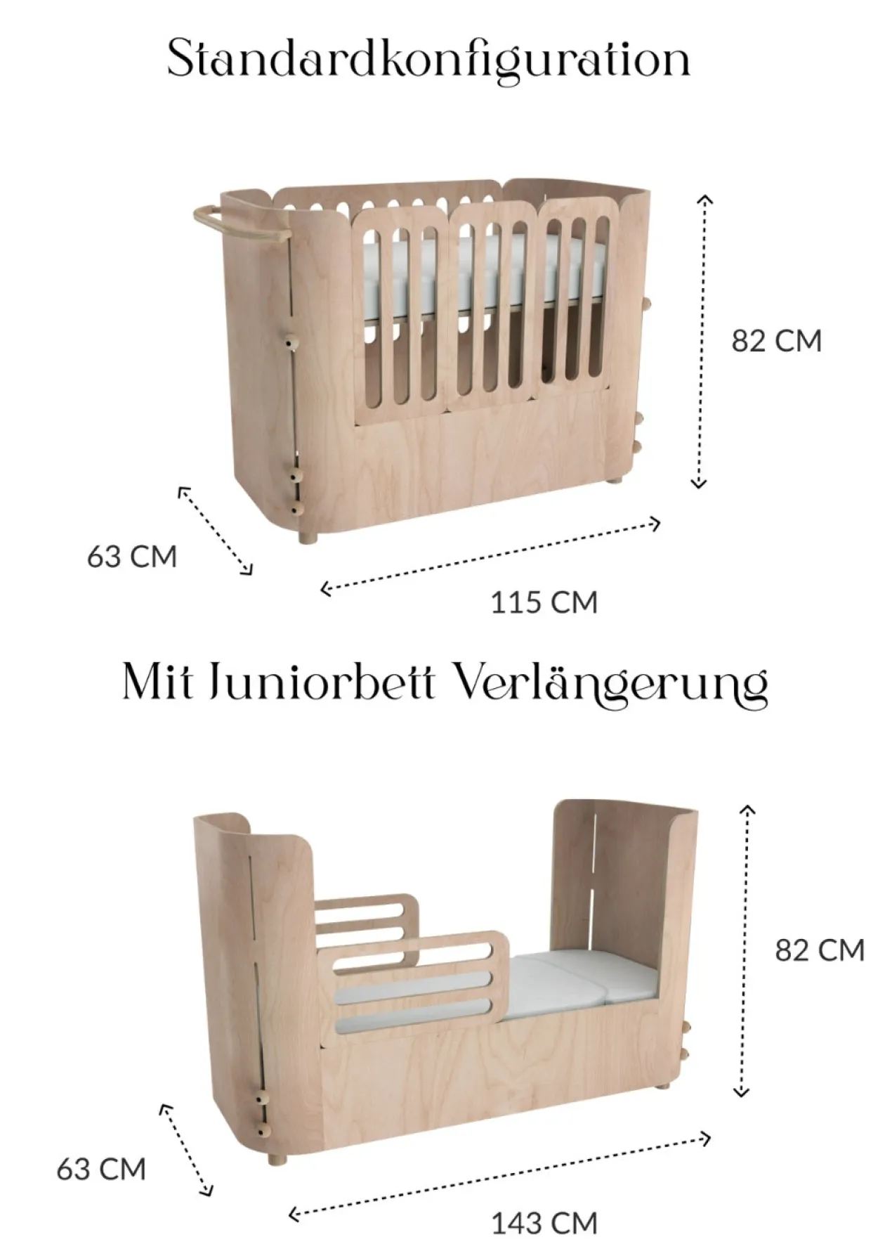 4-in-1 mitwachsendes Babybett 112-148 x 60 cm