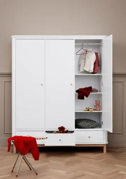 Kleiderschrank 'Wood' 3-türig weiss / Eiche