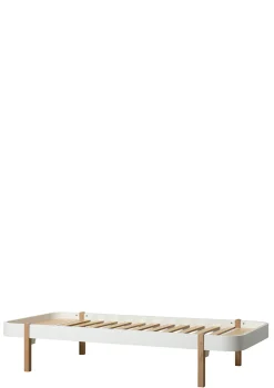 Lounger Bett 'Wood' weiß/eiche 200 x 90/120 cm
