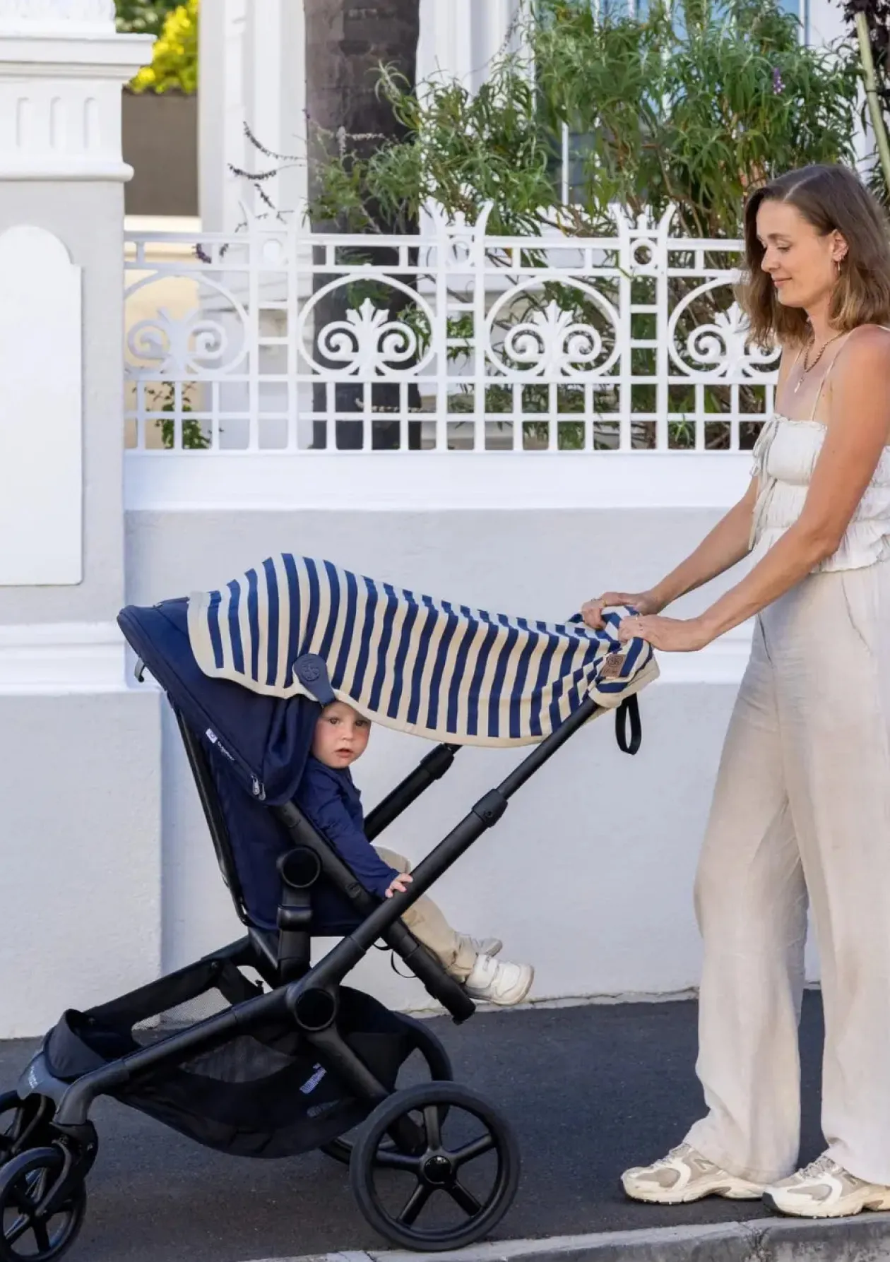 Multifunktionale UV-Decke UPF 50+ Navy Stripe