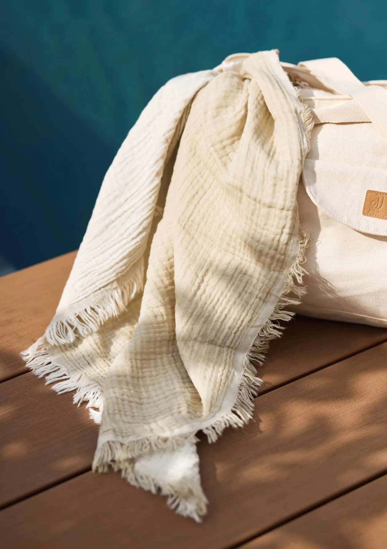 Musselin Decke 'Fringe' Olive Green 120 x 120 cm