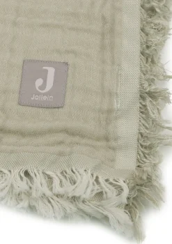 Musselin Decke 'Fringe' Olive Green 120 x 120 cm