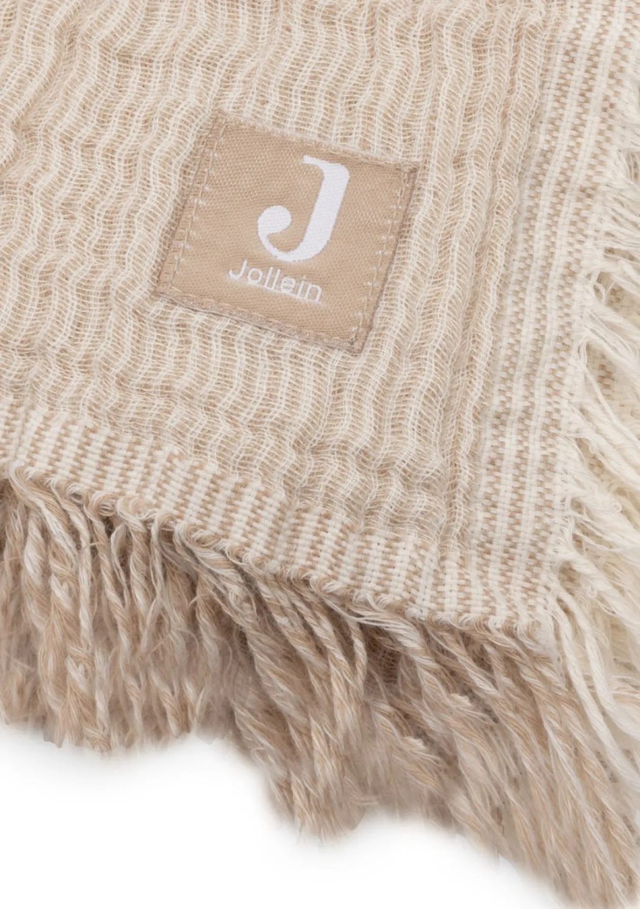 Musselin Decke 'Fringe Stripe' Biscuit 120 x 120 cm