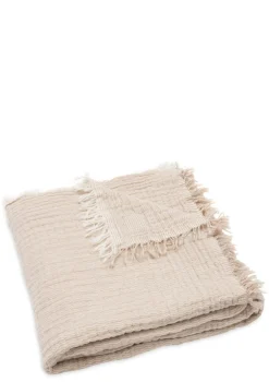 Musselin Decke 'Fringe Stripe' Biscuit 120 x 120 cm