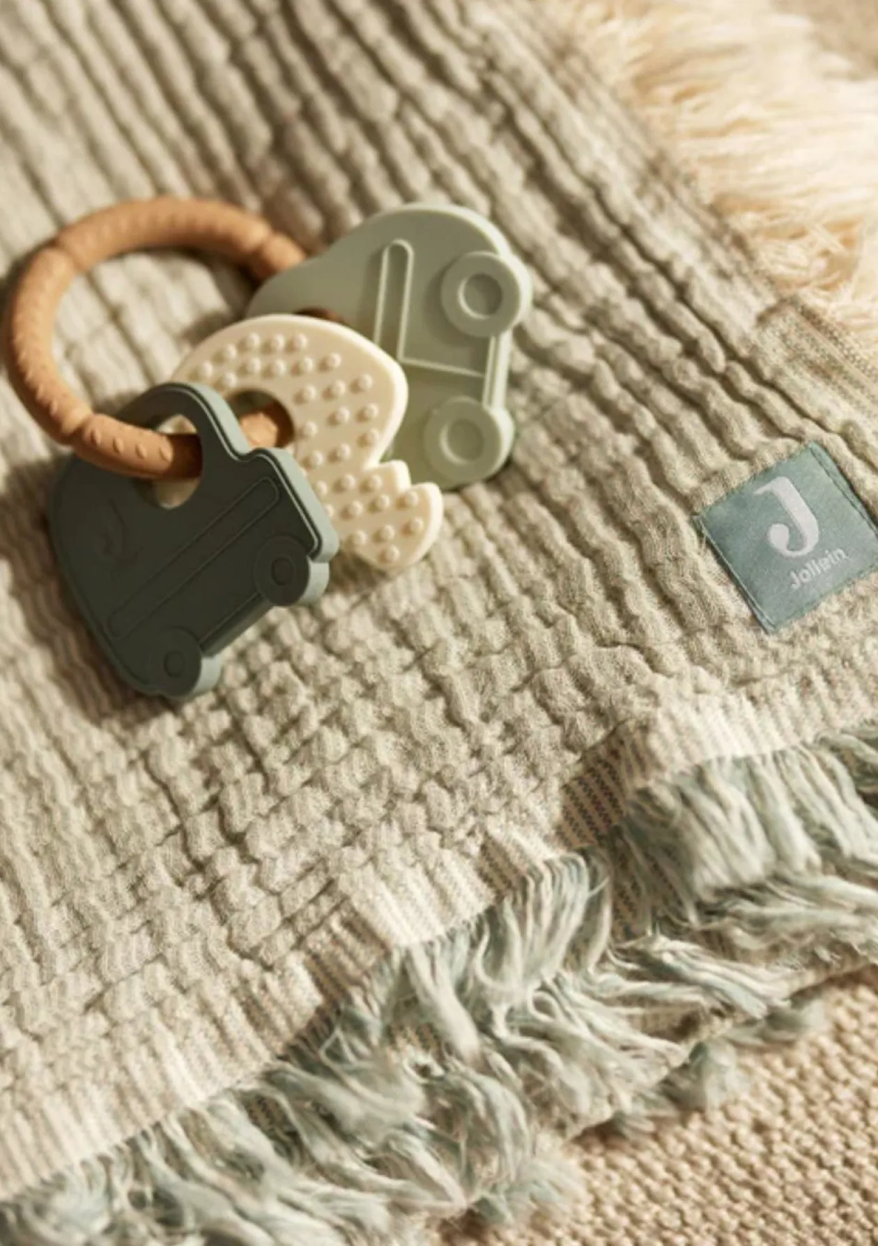 Musselin Decke 'Fringe Stripe' Sea Green 120 x 120 cm