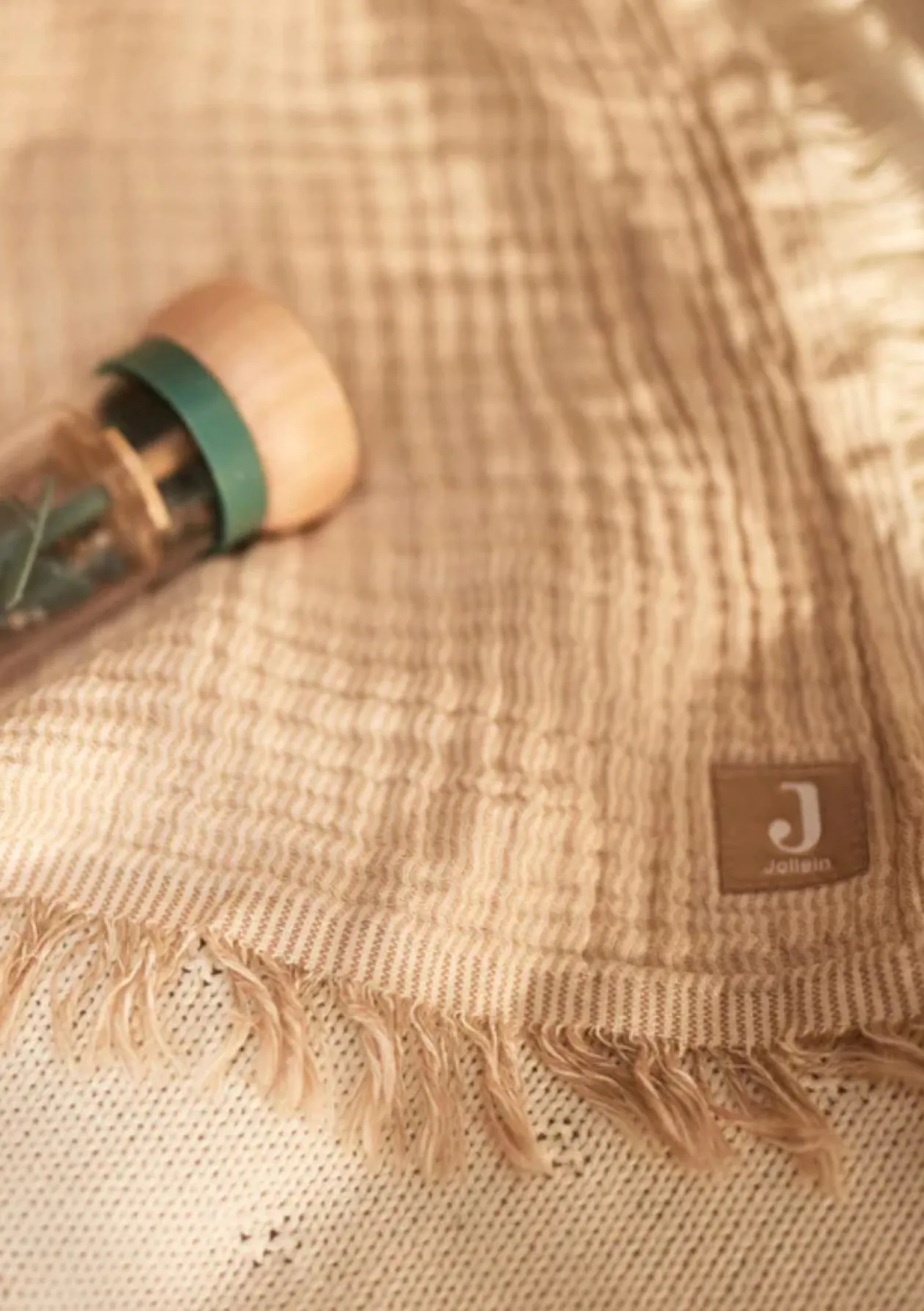 Musselin Decke Wiege 'Fringe Stripe' Sea Green 100 x 75 cm