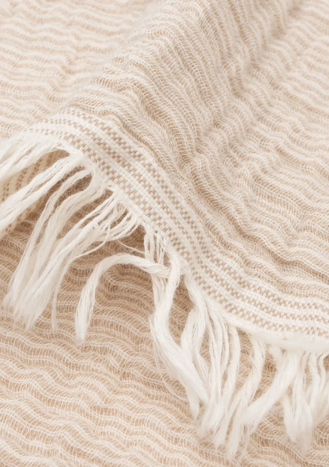 Musselin Decke Wiege 'Fringe Stripe' Biscuit 100 x 75 cm