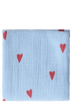 Musselin Mulltuch 'Swaddle Print Medium' Light Blue Hearts 70 x 70 cm