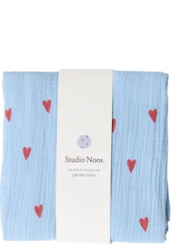 Musselin Mulltuch 'Swaddle Print Large' Light Blue Hearts 120 x 120 cm