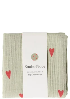Musselin Mulltuch 'Swaddle Print Medium' Green Hearts 70 x 70 cm