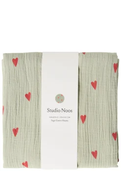 Musselin Mulltuch 'Swaddle Print Large' Green Hearts 120 x 120 cm