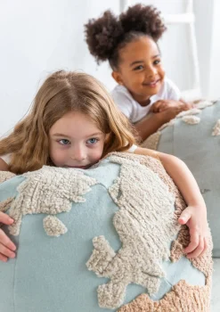 Sitzpouf 'World Map' Natural / Blue