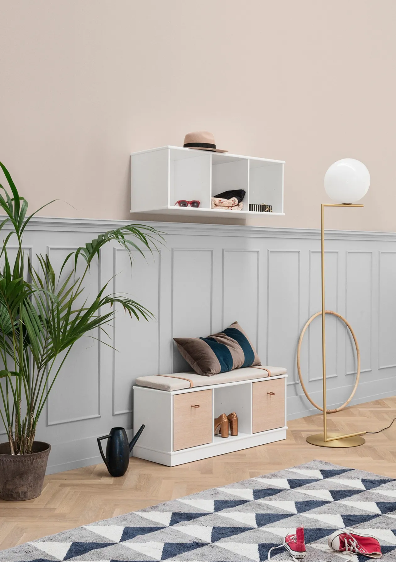 Standregal 'Wood' horizontal 3x1 mit Sockel weiß