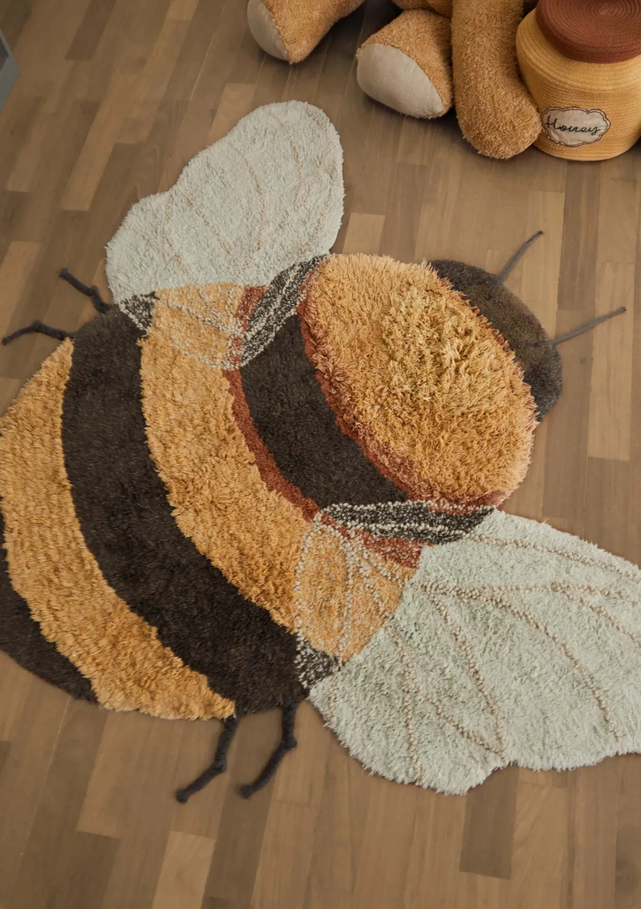 Teppich mit Tiermotiv 'Bee' Honey / Black / Natural waschbar 150 x 115 cm
