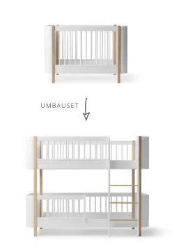Umbauset für 'Wood Mini+' Babybett inkl. Junior-Erweiterung zum halbhohen Etagenbett Weiß / Eiche