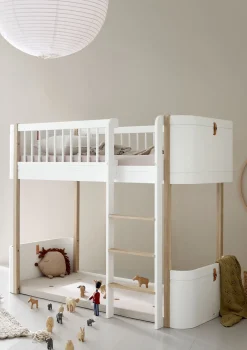 Umbauset für 'Wood Mini+' Babybett inkl. Junior-Erweiterung zum halbhohen Hochbett Weiß / Eiche