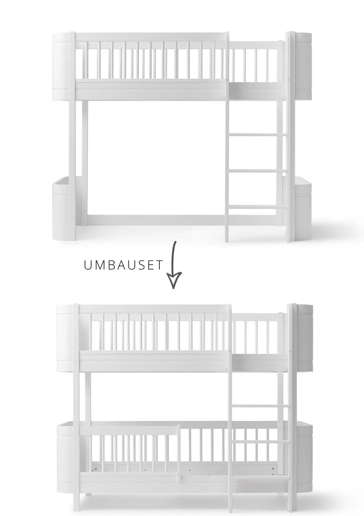 Umbauset für 'Wood Mini+' halbhohes Hochbett zum halbhohen Etagenbett Weiß