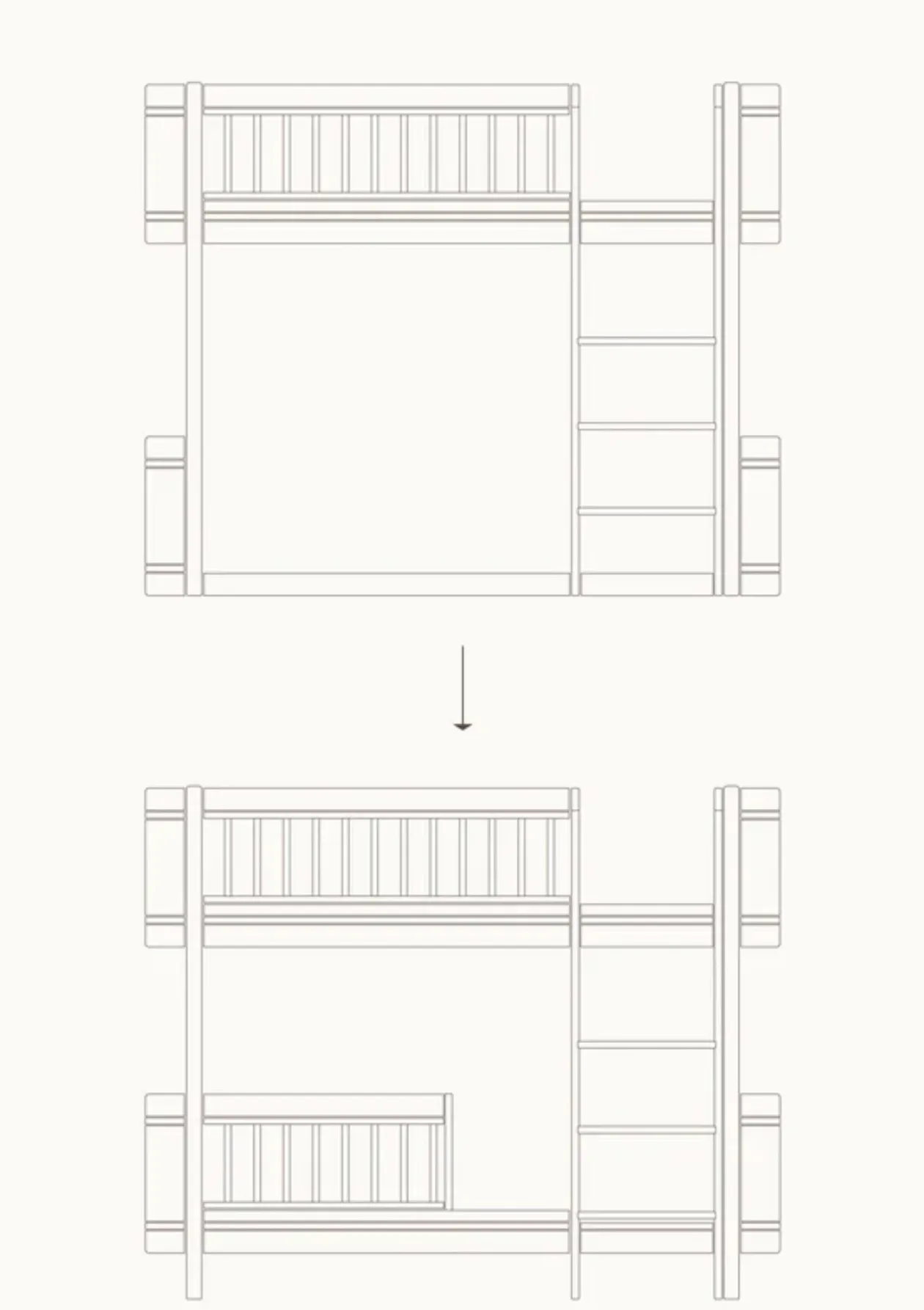 Umbauset für 'Wood Mini+' halbhohes Hochbett zum halbhohen Etagenbett Weiß