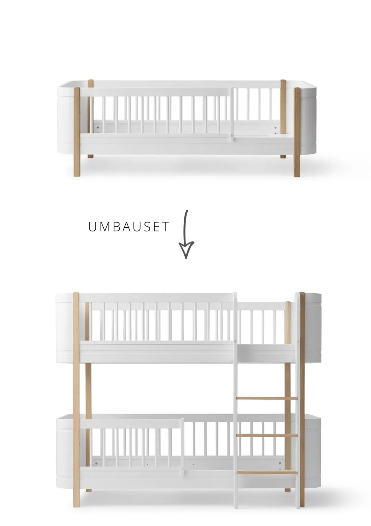 Umbauset für 'Wood Mini+' Juniorbett zum halbhohen Etagenbett Weiß / Eiche
