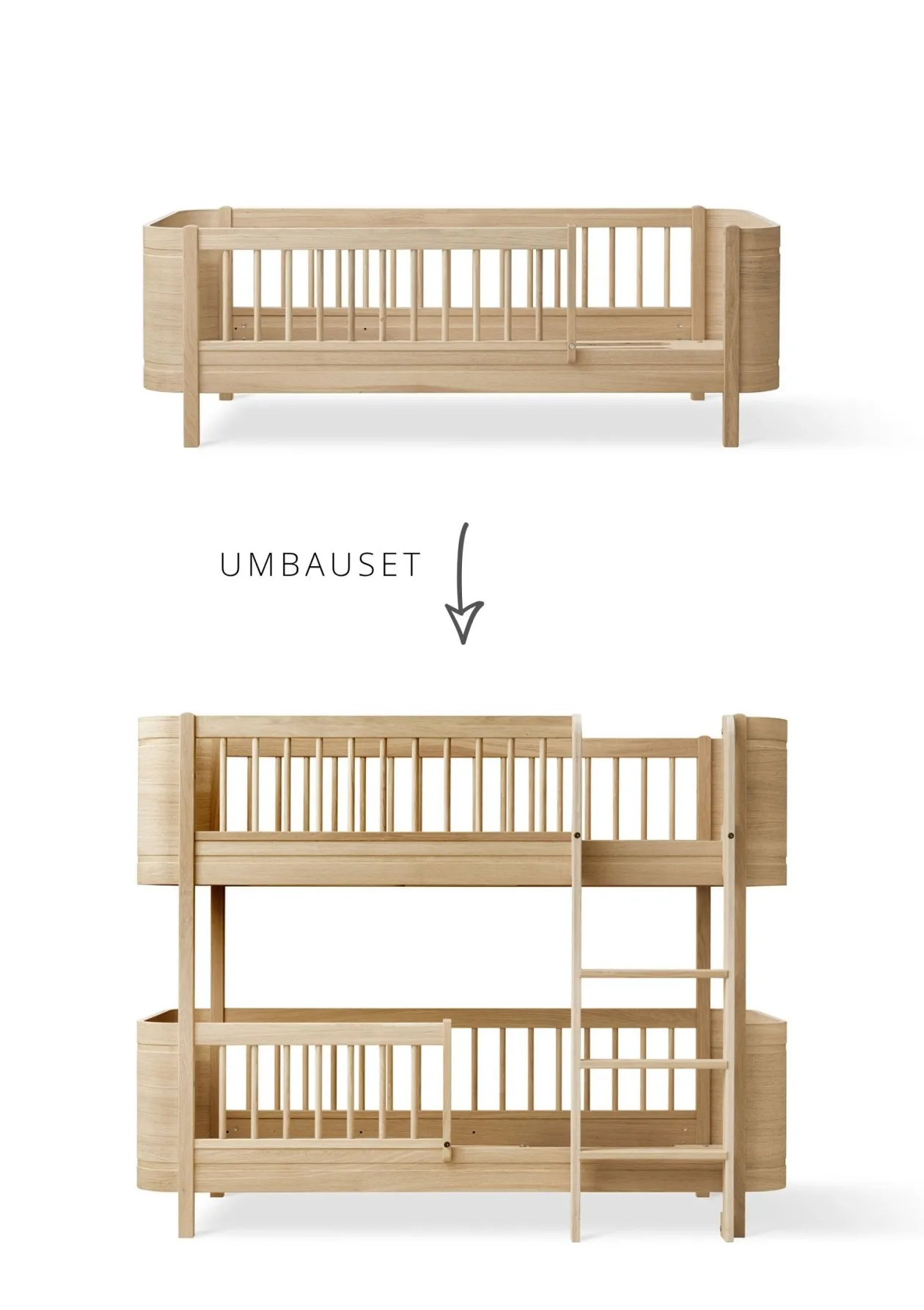Umbauset für 'Wood Mini+' Juniorbett zum halbhohen Etagenbett Eiche