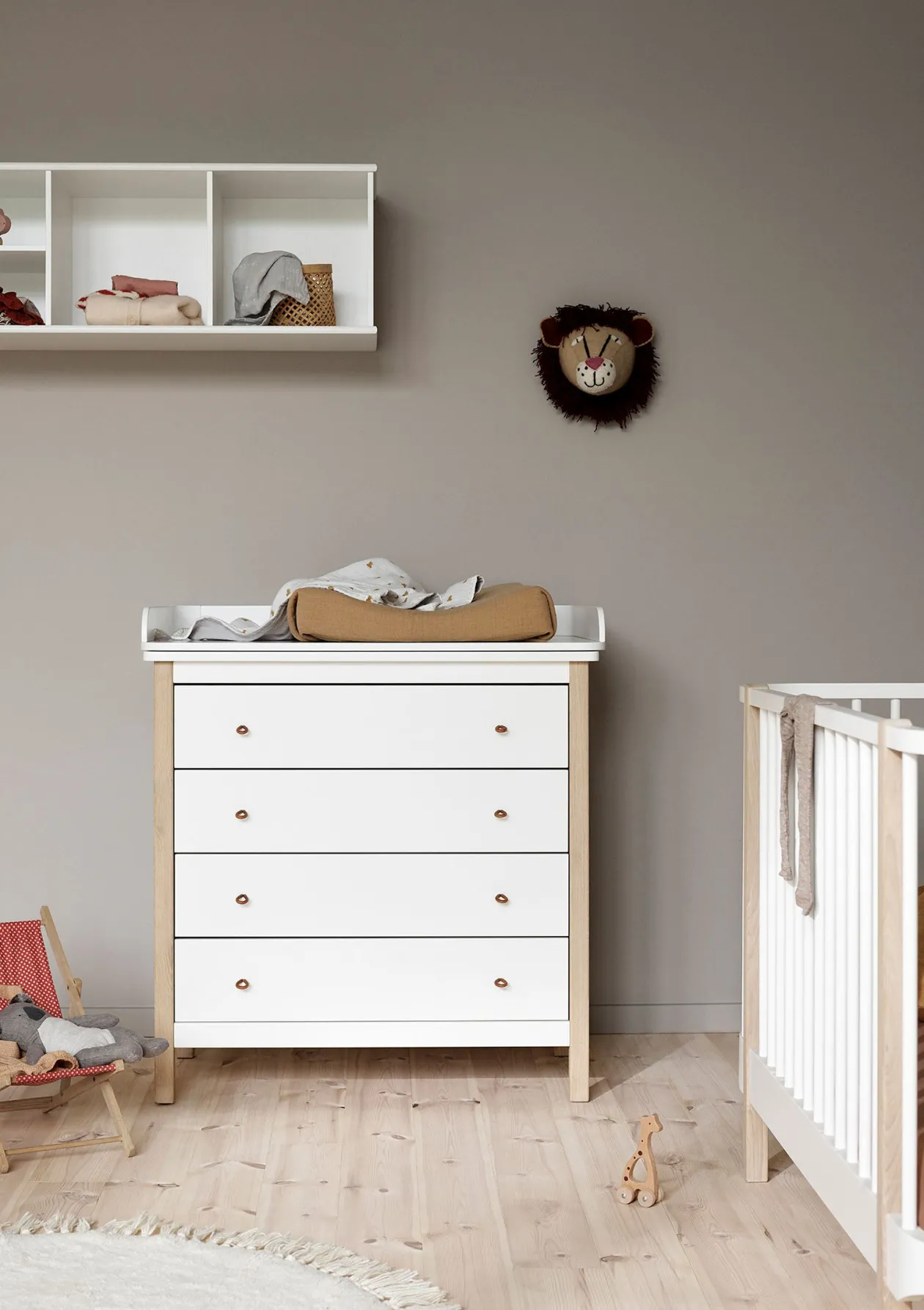 Wickelkommode 'Wood' 4 Schubladen weiß/Eiche