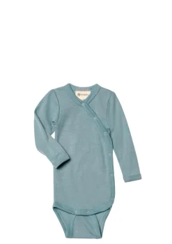 Wolle/Seide Wickelbody Langarm bergblau