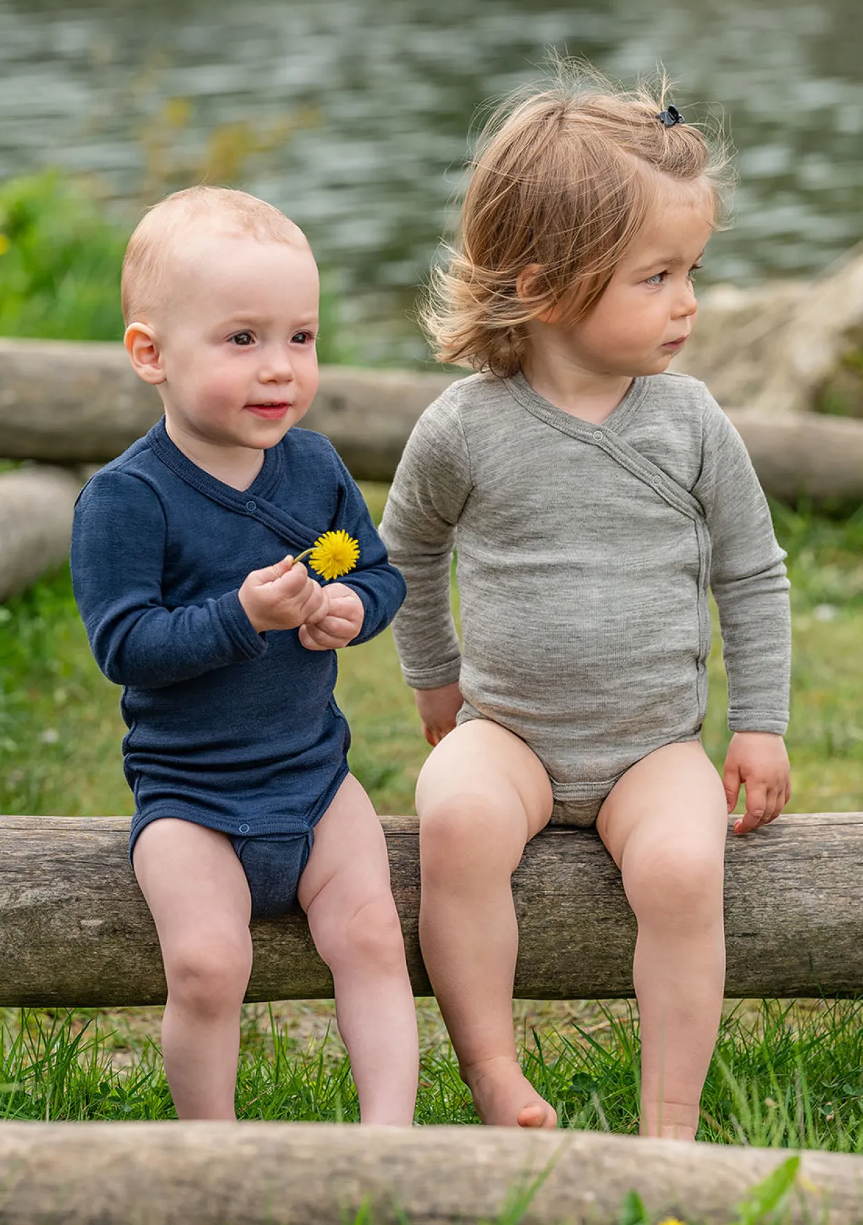 Wolle/Seide Wickelbody Langarm bergblau