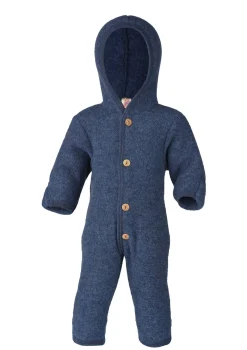 Wollfleece Overall mit Kapuze blau melange