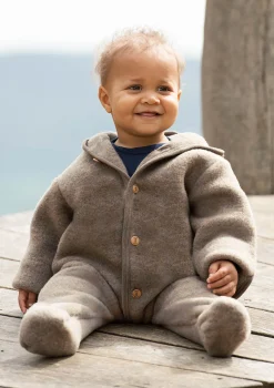 Wollfleece Overall mit Kapuze walnuss melange